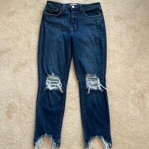 L’AGENCE Dark Navy Distressed High Line Jean Size 29